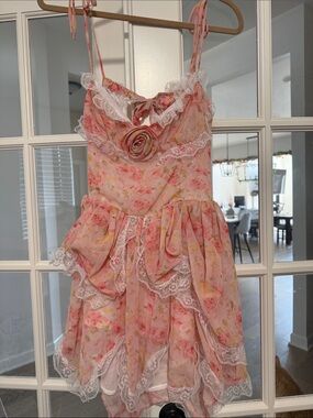 Pink Floral Lace Tiered Sundress